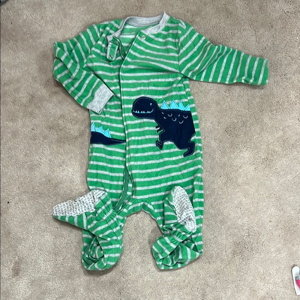 Green and Gray Striped Pajama Set with Whale Appliqué
